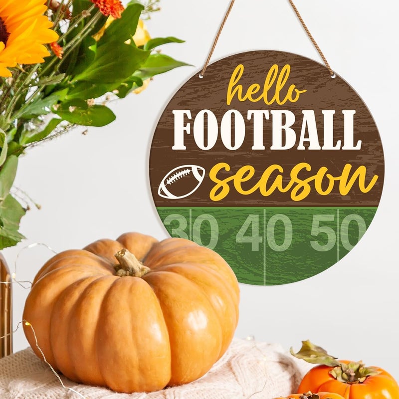 HSNBT Football Sign for Front Door Decor Fall Football Decor for Home Porch Office Boys Bedroom Sport Football Wooden Hanging Sign Wall Decorations, Hello Football Season - Image 4
